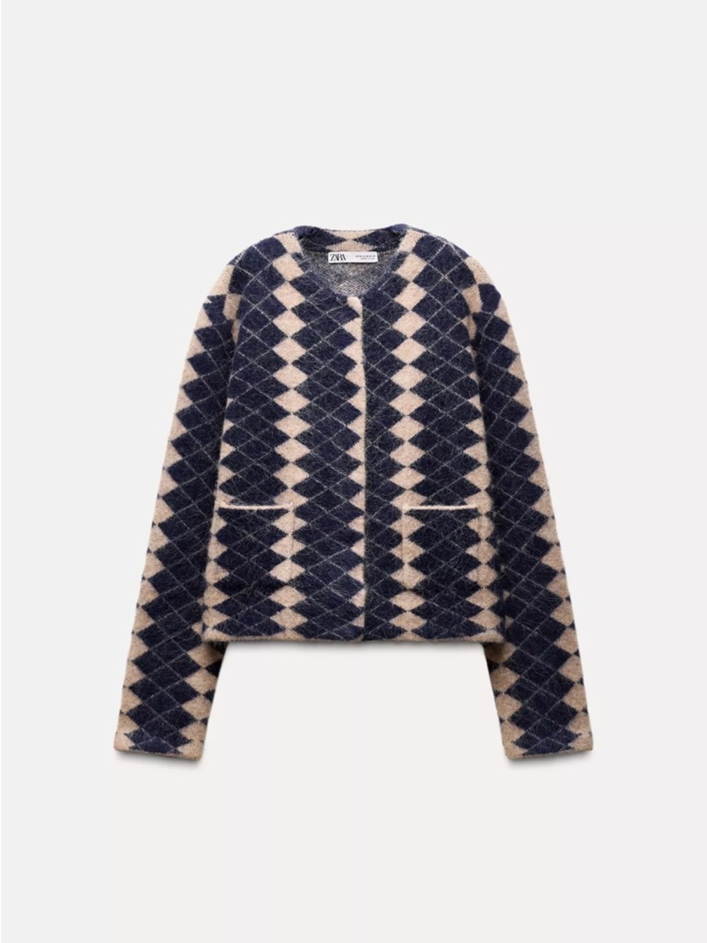 Zara argyle knit jacquard cardigan